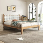 Christopher Knight Home - Harrison Queen Platform Bed with Woven Leather Headboard and Solid Wood Frame