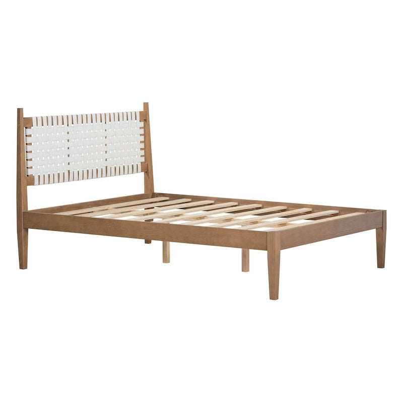 Christopher Knight Home - Harrison Queen Platform Bed with Woven Leather Headboard and Solid Wood Frame