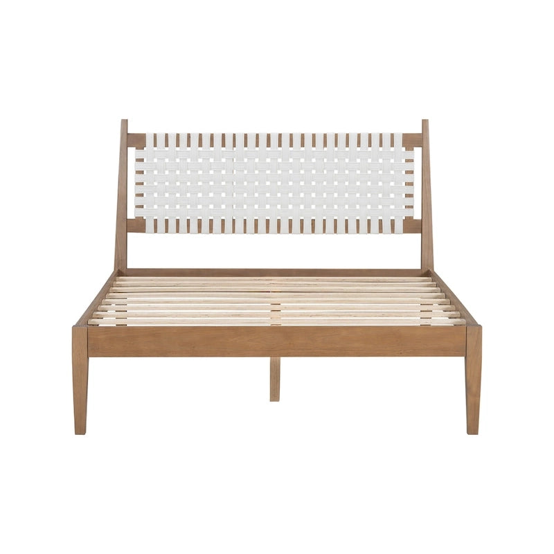 Christopher Knight Home - Harrison Queen Platform Bed with Woven Leather Headboard and Solid Wood Frame