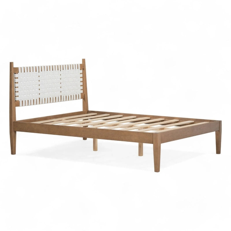 Christopher Knight Home - Harrison Queen Platform Bed with Woven Leather Headboard and Solid Wood Frame
