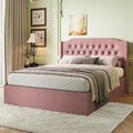 Queen Size Tufted Bed Frame with Crystal Button Accents, Wingback Headboard & Under-Bed Storage,Pink