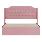 Queen Size Tufted Bed Frame with Crystal Button Accents, Wingback Headboard & Under-Bed Storage,Pink