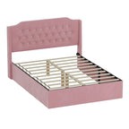 Queen Size Tufted Bed Frame with Crystal Button Accents, Wingback Headboard & Under-Bed Storage,Pink