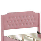 Queen Size Tufted Bed Frame with Crystal Button Accents, Wingback Headboard & Under-Bed Storage,Pink