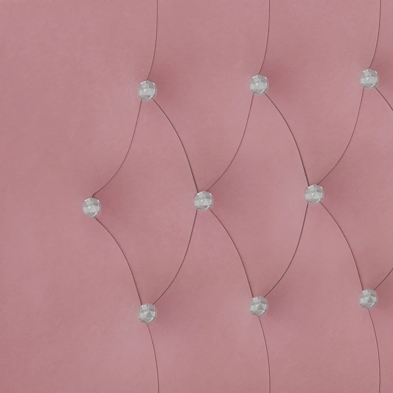 Queen Size Tufted Bed Frame with Crystal Button Accents, Wingback Headboard & Under-Bed Storage,Pink