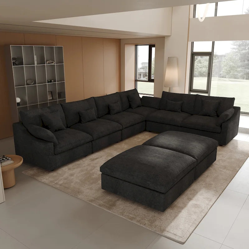 Large Linen Corner Sectional Sofa Couch for Living Room Set