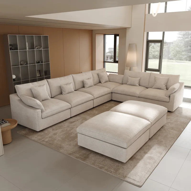 Large Linen Corner Sectional Sofa Couch for Living Room Set
