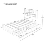 Storage Platform Bed with 2 Underbed Drawers, Wood Captains Bed with Bookcase Headboard Built-in Downlight Charging Station