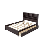 Storage Platform Bed with 2 Underbed Drawers, Wood Captains Bed with Bookcase Headboard Built-in Downlight Charging Station