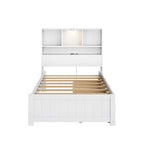 Storage Platform Bed with 2 Underbed Drawers, Wood Captains Bed with Bookcase Headboard Built-in Downlight Charging Station