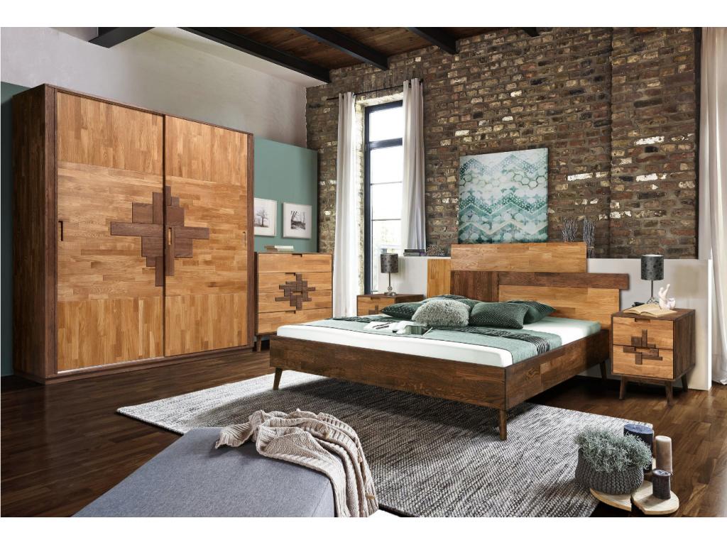 Brown Oak Wood Bed, 160 x 200 cm