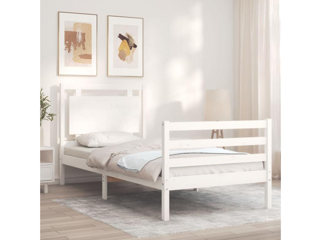 White Solid Wood Bed Frame, 100 x 200 cm
