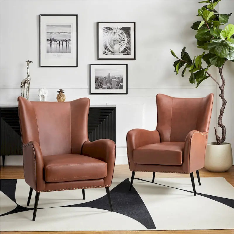 Invidiae Wooden Upholstered Armchair with Metal Legs Set of 2