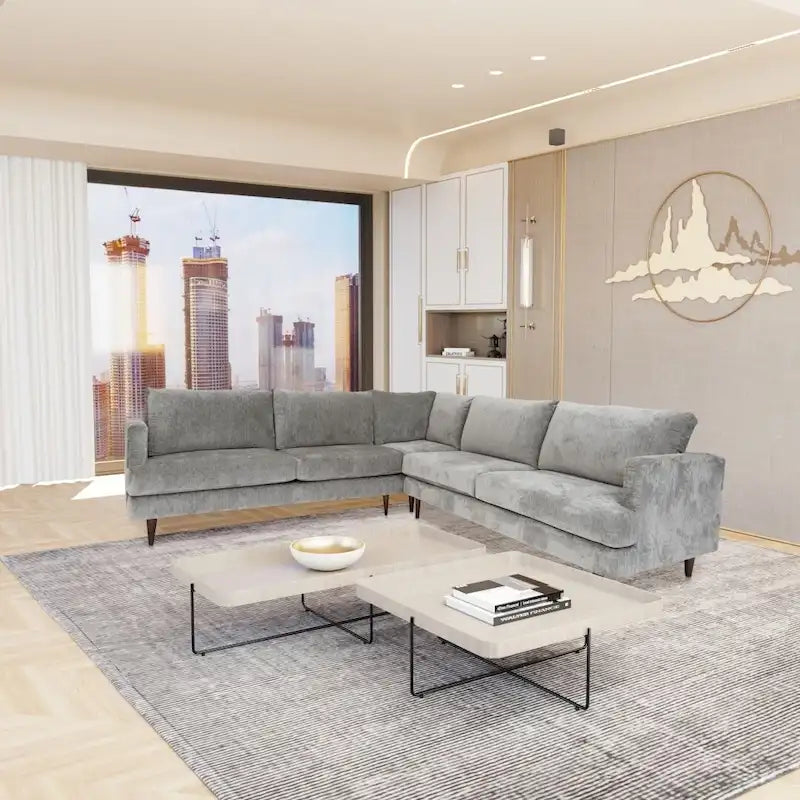 Coast to Coast Sofas Contemporary L Shaped Sectional Sofa Velvet Solid Wood Frame Upholstered