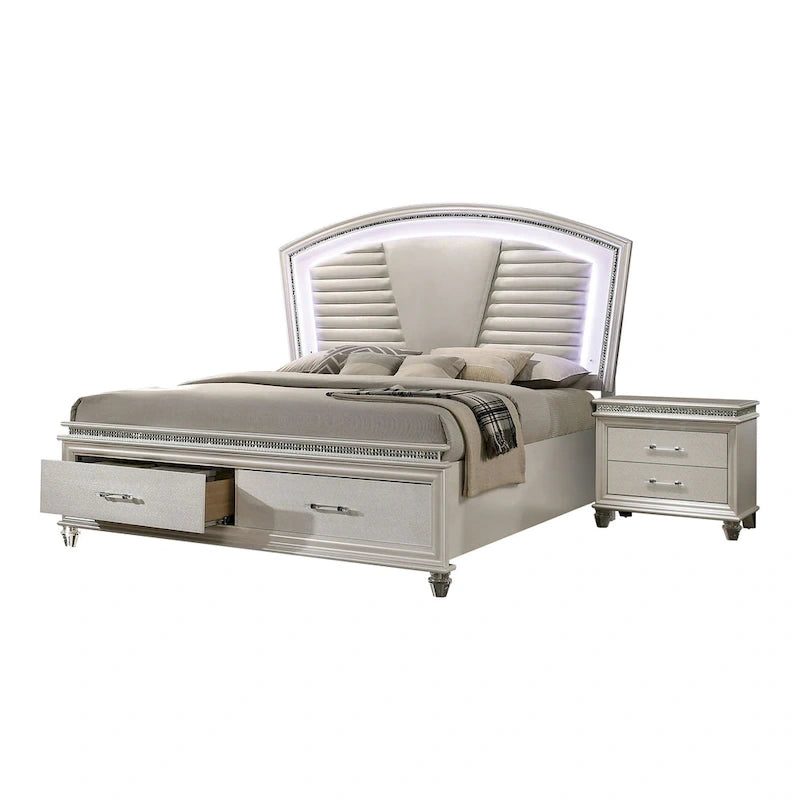 Xian Glam White Solid Wood 2-Piece Platform Bedroom Set with LED by Furniture of America