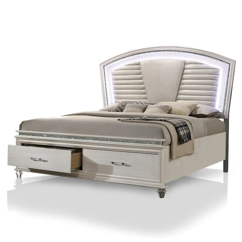 Xian Glam White Solid Wood 2-Piece Platform Bedroom Set with LED by Furniture of America