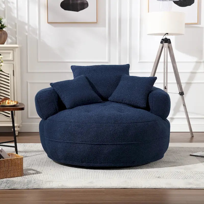 Boucle Upholstered Tufted Barrel Accent Living Room Chair With Toss Pillows