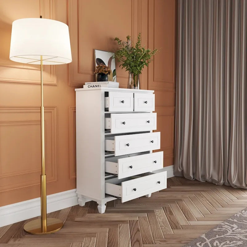 6 Drawer Tall Dresser with Sturdy Wood Frame Drawer Chest for Bedroom