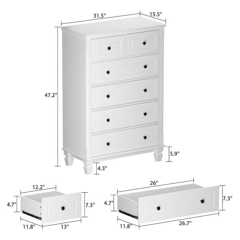 6 Drawer Tall Dresser with Sturdy Wood Frame Drawer Chest for Bedroom