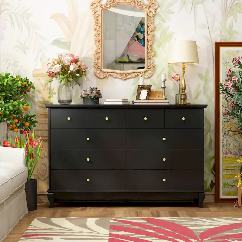 55.1W Lacquer Dresser Long Dresser for Bedroom Chest of Drawers