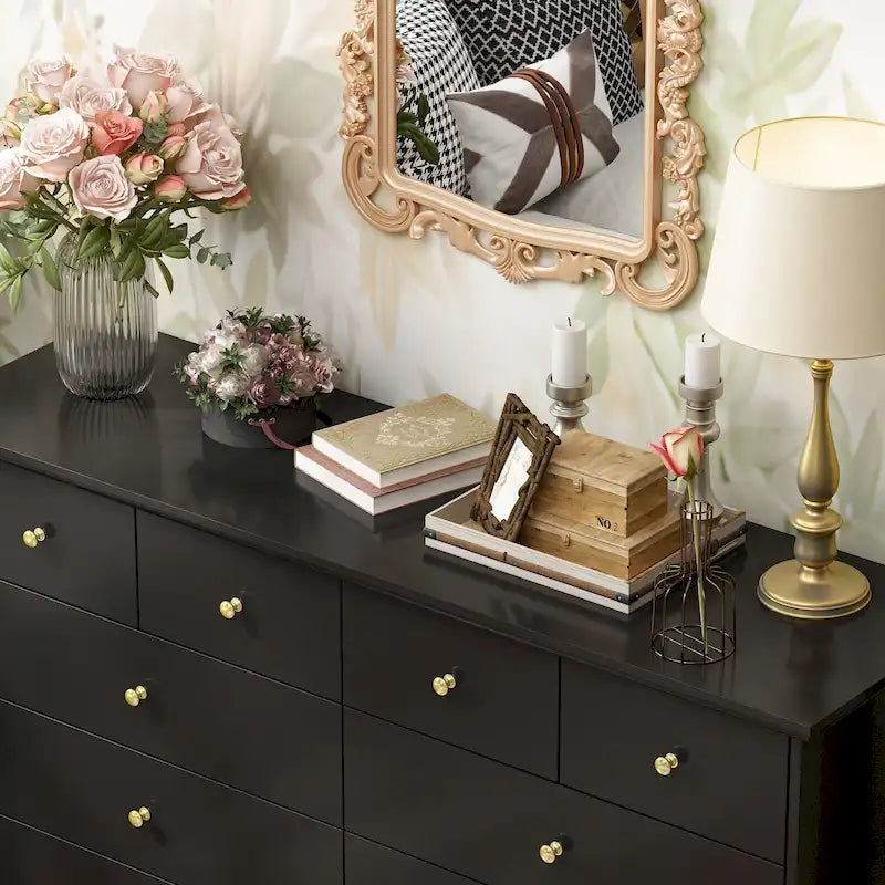 55.1W Lacquer Dresser Long Dresser for Bedroom Chest of Drawers