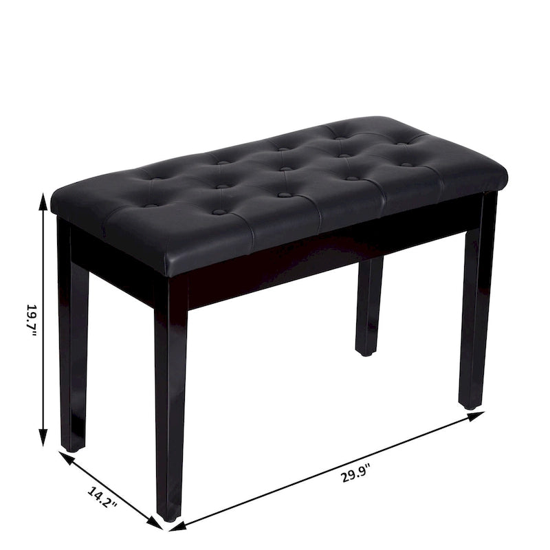 HOMCOM Traditional Country Birchwood Faux Leather Padded 2 Person Piano Bench - Black