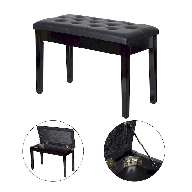 HOMCOM Traditional Country Birchwood Faux Leather Padded 2 Person Piano Bench - Black