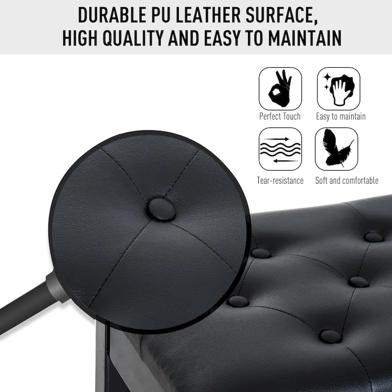 HOMCOM Traditional Country Birchwood Faux Leather Padded 2 Person Piano Bench - Black