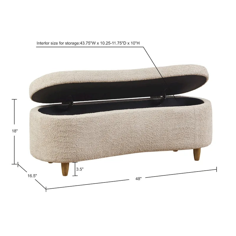 INK+IVY Bailey Taupe Boucle Flip Top Storage Bench
