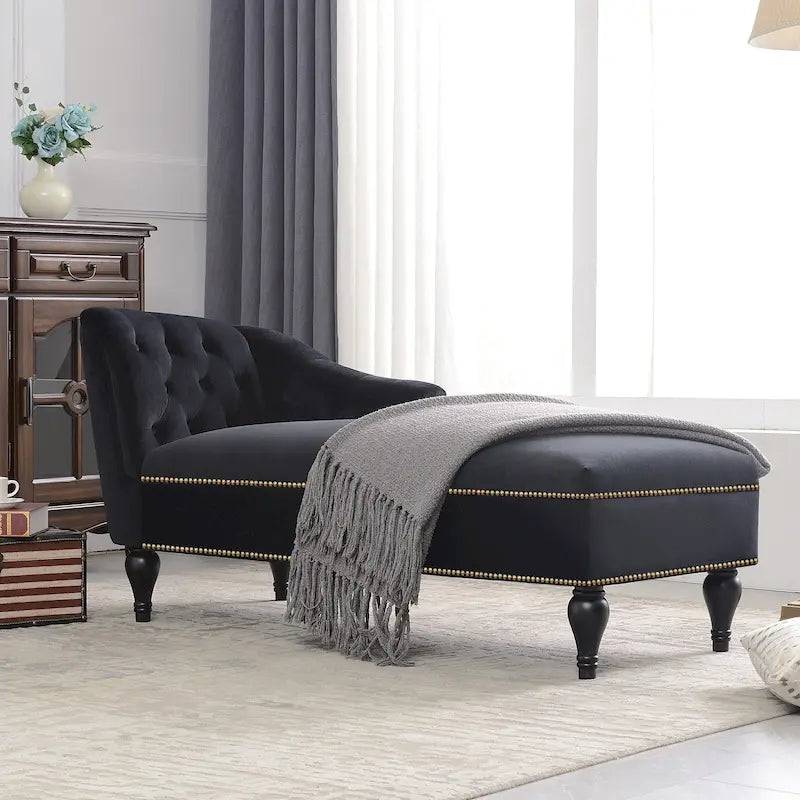 Button Tufted Velvet Chaise Lounge Chair