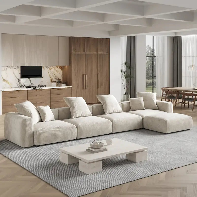 180 Leathaire Upholstered Sofa Modular Sectional Sofa with Ottoman