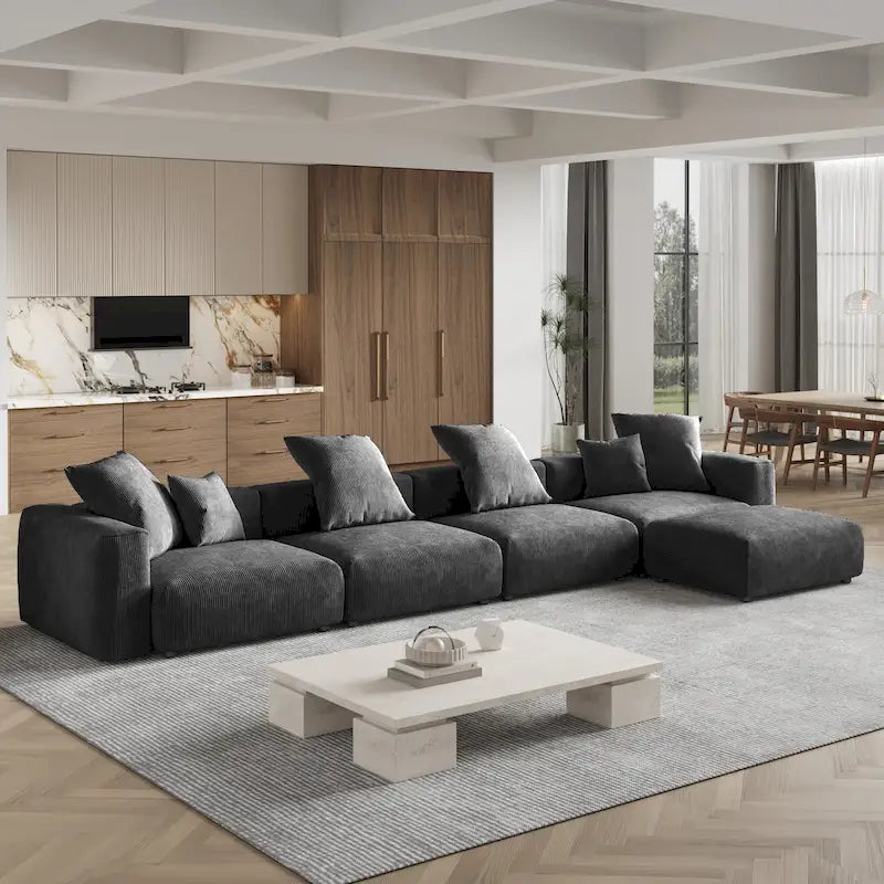 180 Leathaire Upholstered Sofa Modular Sectional Sofa with Ottoman