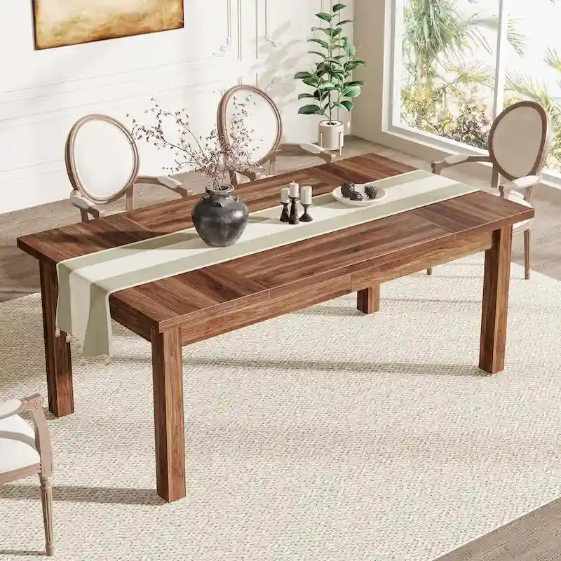 70.86 Wood Dining Table for 6-8 People with Thickened Solid Wood Legs