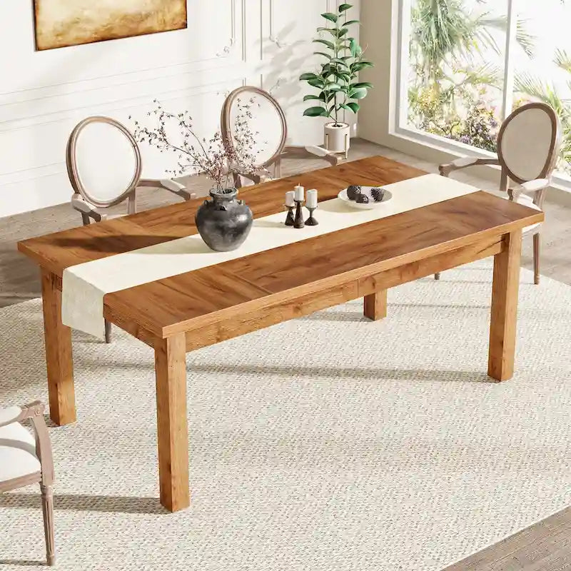 70.86 Wood Dining Table for 6-8 People with Thickened Solid Wood Legs
