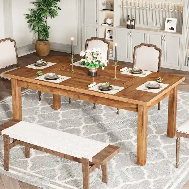 70.86 Wood Dining Table for 6-8 People with Thickened Solid Wood Legs