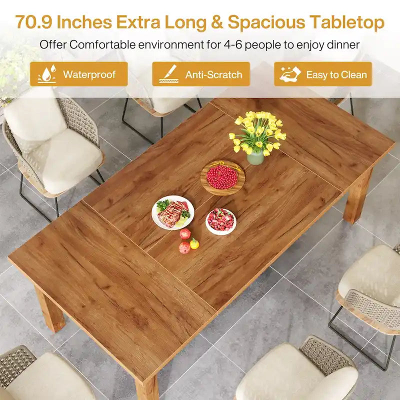 70.86 Wood Dining Table for 6-8 People with Thickened Solid Wood Legs