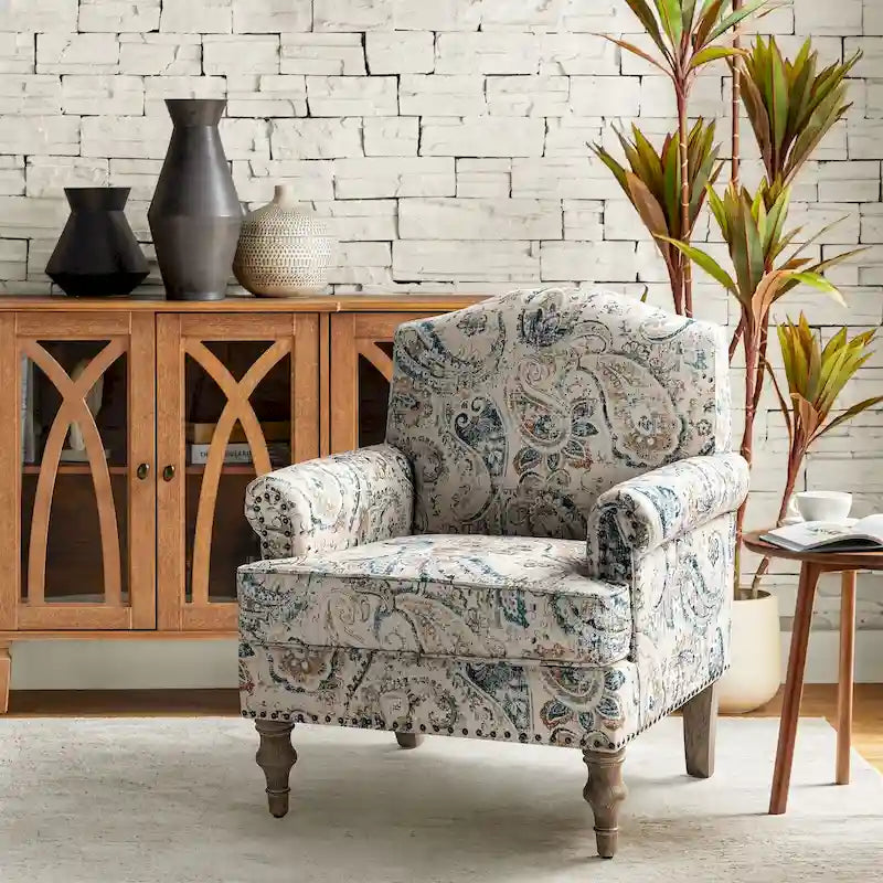 Yahweh Farmhouse Nailhead Armchair with Rolled Arms by HULALA HOME