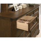 Roundhill Furniture Maderne Traditional Wood Panel Bed with Dresser, Mirror, Nightstand, Antique Walnut Finish