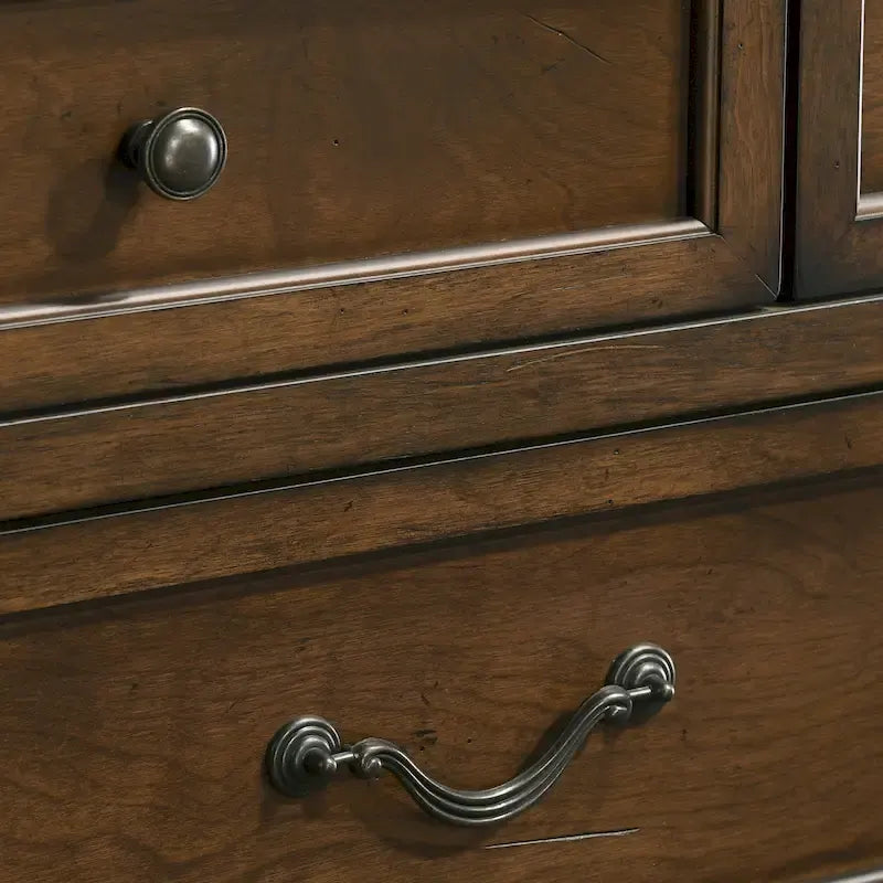 Roundhill Furniture Maderne Traditional Wood Panel Bed with Dresser, Mirror, Nightstand, Antique Walnut Finish