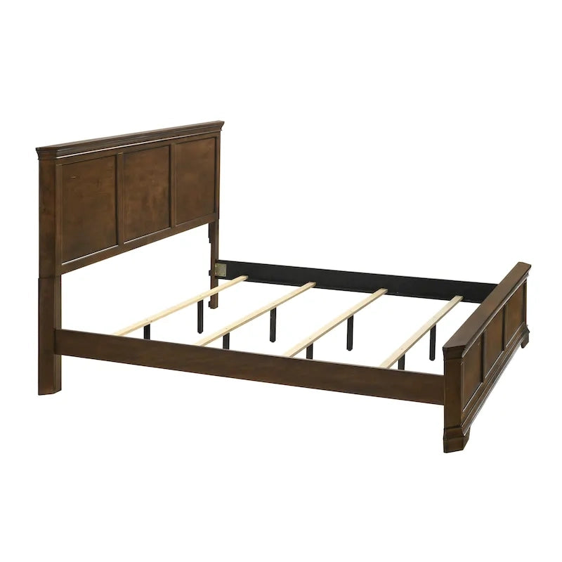 Roundhill Furniture Maderne Traditional Wood Panel Bed with Dresser, Mirror, Nightstand, Antique Walnut Finish