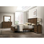 Roundhill Furniture Maderne Traditional Wood Panel Bed with Dresser, Mirror, Nightstand, Antique Walnut Finish