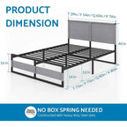 Metal Platform Bed Frame with Headboard, Heavy Duty Steel Slat Bed No Box Spring Needed Noise Free Modern