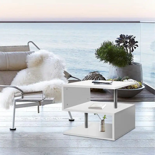 3 Tier S-Shaped End Table Wood Side Table with Storage Shelf - 20.7H x 17.3W x 14.9D
