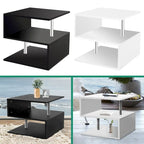 3 Tier S-Shaped End Table Wood Side Table with Storage Shelf - 20.7H x 17.3W x 14.9D