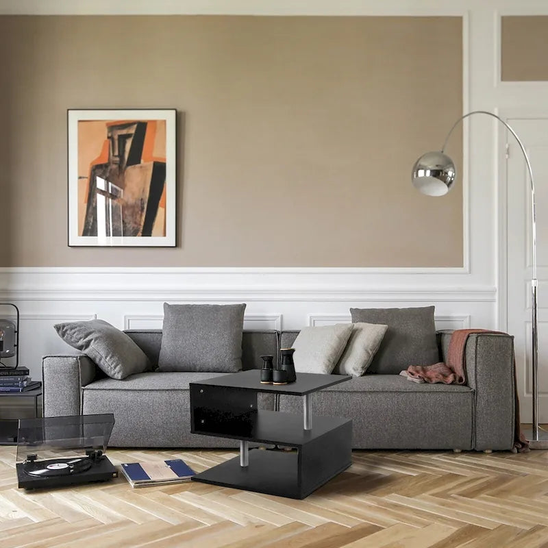 3 Tier S-Shaped End Table Wood Side Table with Storage Shelf - 20.7H x 17.3W x 14.9D