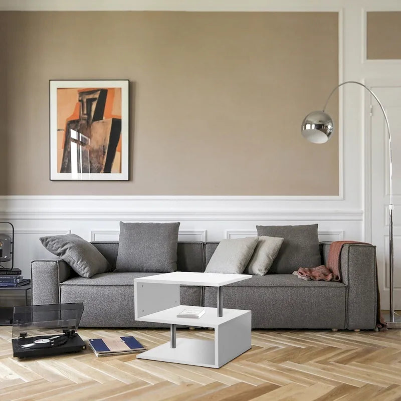 3 Tier S-Shaped End Table Wood Side Table with Storage Shelf - 20.7H x 17.3W x 14.9D