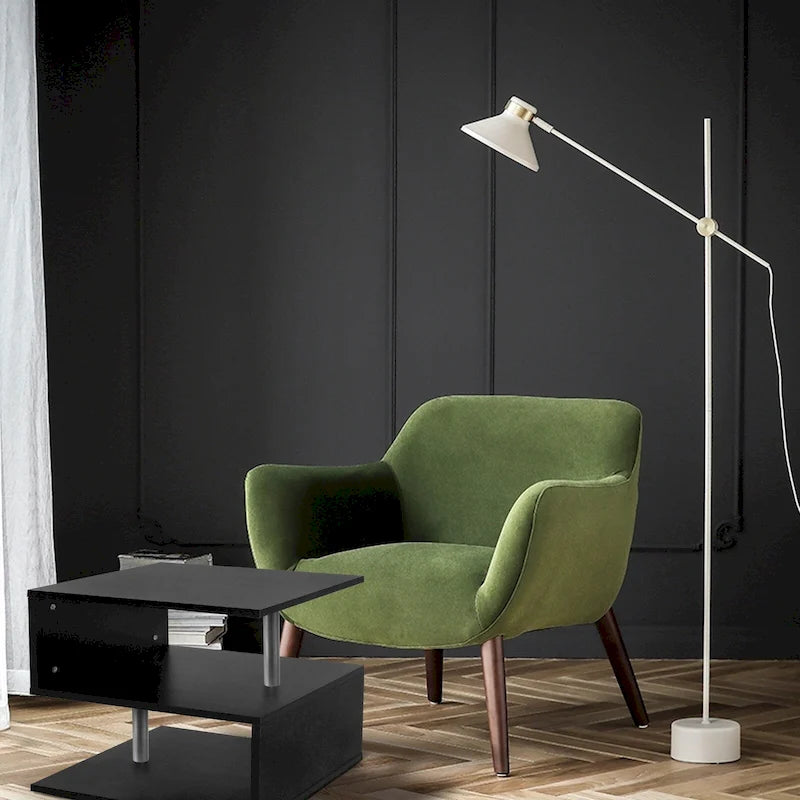 3 Tier S-Shaped End Table Wood Side Table with Storage Shelf - 20.7H x 17.3W x 14.9D