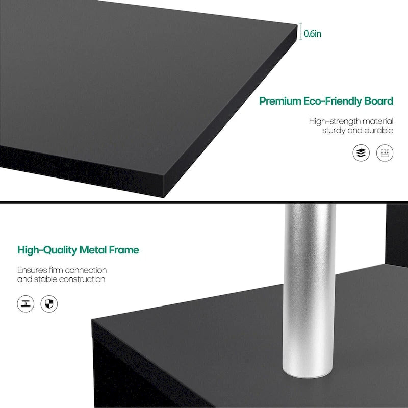 3 Tier S-Shaped End Table Wood Side Table with Storage Shelf - 20.7H x 17.3W x 14.9D