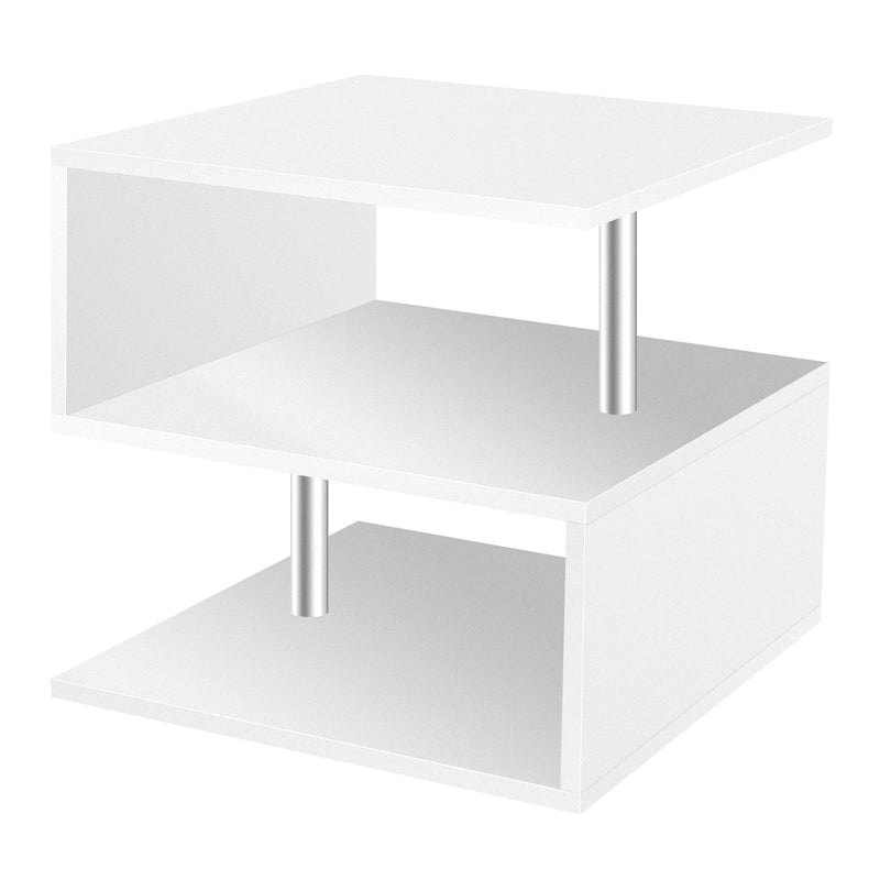 3 Tier S-Shaped End Table Wood Side Table with Storage Shelf - 20.7H x 17.3W x 14.9D