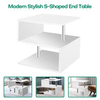 3 Tier S-Shaped End Table Wood Side Table with Storage Shelf - 20.7H x 17.3W x 14.9D